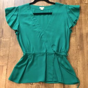Jade green flutter sleeve top